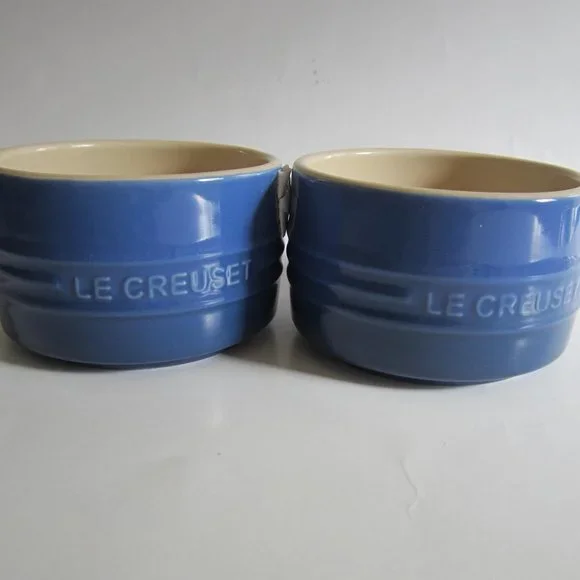 Le Creuset Ramekin Ceramic Stoneware Blue 2 Pieces Set - Picture 1 of 4